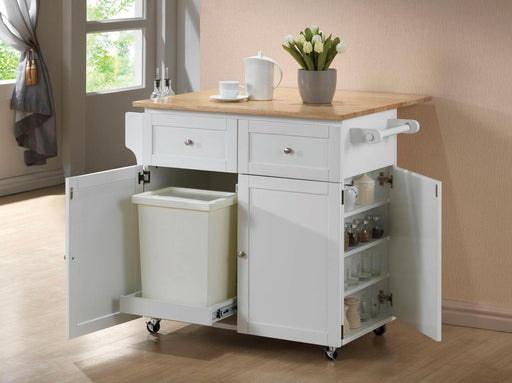 Transitional Natural Brown and White Kitchen Cart - Premium Kitchen Cart from Coaster Z2 Standard - Just $550! Shop now at Furniture Wholesale Plus  We are the best furniture store in Nashville, Hendersonville, Goodlettsville, Madison, Antioch, Mount Juliet, Lebanon, Gallatin, Springfield, Murfreesboro, Franklin, Brentwood