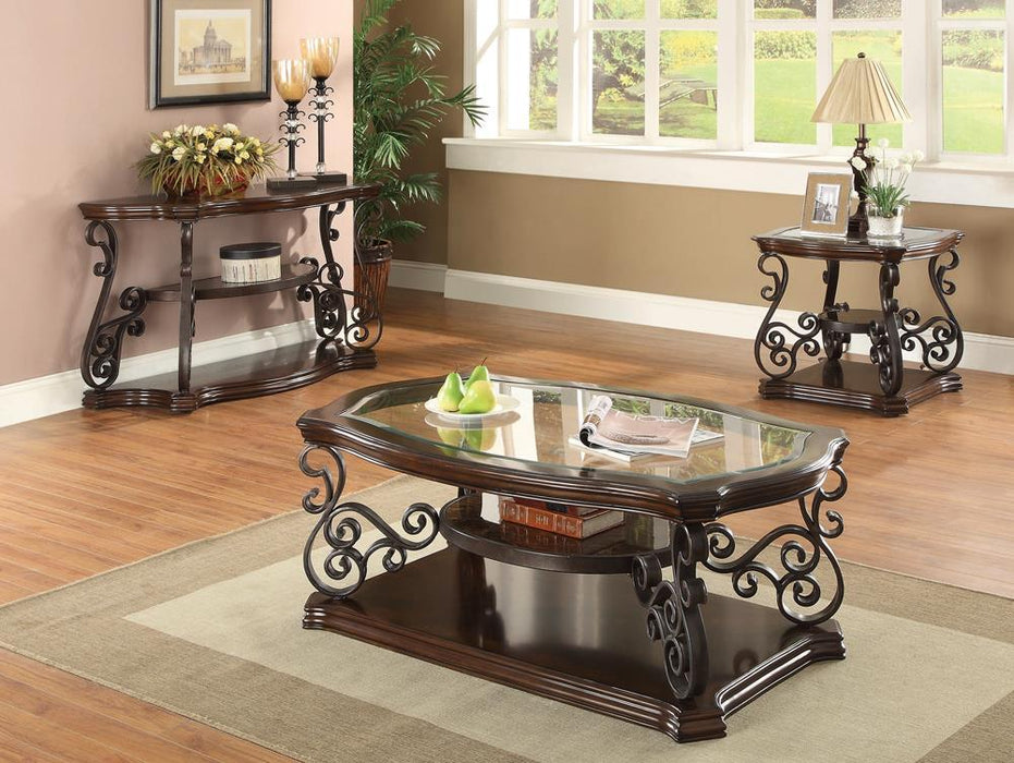 Laney Sofa Table Deep Merlot and Clear - Premium Sofa Table from Coaster Z2 Standard - Just $470! Shop now at Furniture Wholesale Plus  We are the best furniture store in Nashville, Hendersonville, Goodlettsville, Madison, Antioch, Mount Juliet, Lebanon, Gallatin, Springfield, Murfreesboro, Franklin, Brentwood