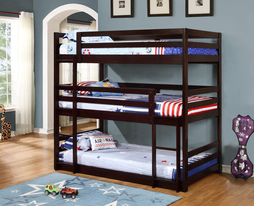 Sandler Cappuccino Three Bed Bunk Bed - Premium Bed from Coaster Z2 Standard - Just $778! Shop now at Furniture Wholesale Plus  We are the best furniture store in Nashville, Hendersonville, Goodlettsville, Madison, Antioch, Mount Juliet, Lebanon, Gallatin, Springfield, Murfreesboro, Franklin, Brentwood