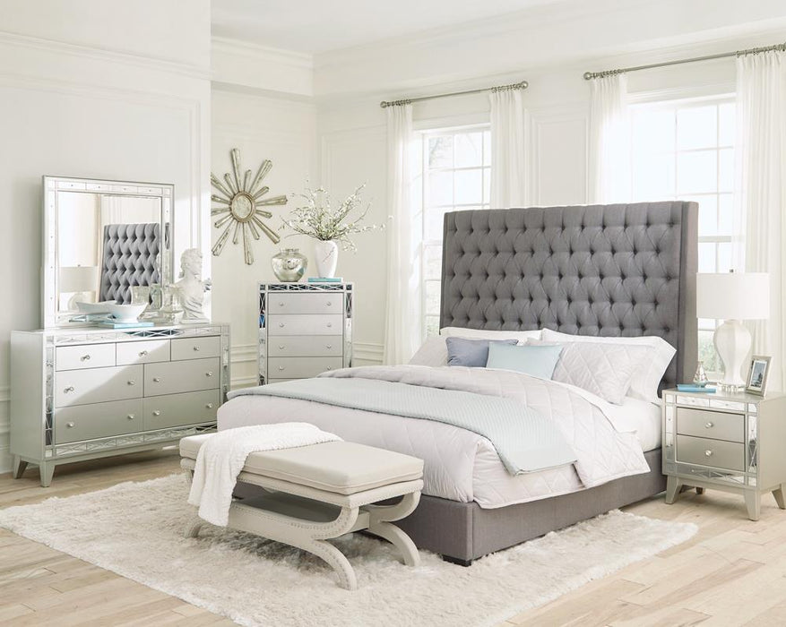Camille Grey Upholstered Queen Bed - Premium Bed from Coaster Z2 Standard - Just $758! Shop now at Furniture Wholesale Plus  We are the best furniture store in Nashville, Hendersonville, Goodlettsville, Madison, Antioch, Mount Juliet, Lebanon, Gallatin, Springfield, Murfreesboro, Franklin, Brentwood