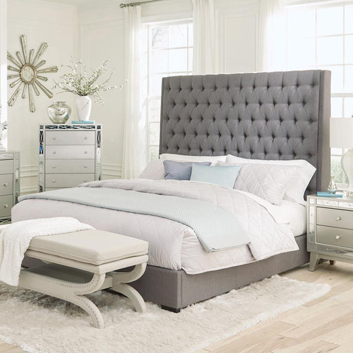 Camille Grey Upholstered California King Bed - Premium Bed from Coaster Z2 Standard - Just $858! Shop now at Furniture Wholesale Plus  We are the best furniture store in Nashville, Hendersonville, Goodlettsville, Madison, Antioch, Mount Juliet, Lebanon, Gallatin, Springfield, Murfreesboro, Franklin, Brentwood