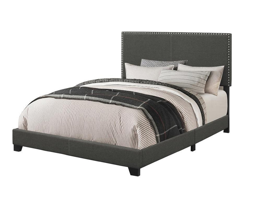 Boyd Eastern King Upholstered Bed with Nailhead Trim Charcoal - Premium Bed from Coaster Z2 Standard - Just $270! Shop now at Furniture Wholesale Plus  We are the best furniture store in Nashville, Hendersonville, Goodlettsville, Madison, Antioch, Mount Juliet, Lebanon, Gallatin, Springfield, Murfreesboro, Franklin, Brentwood