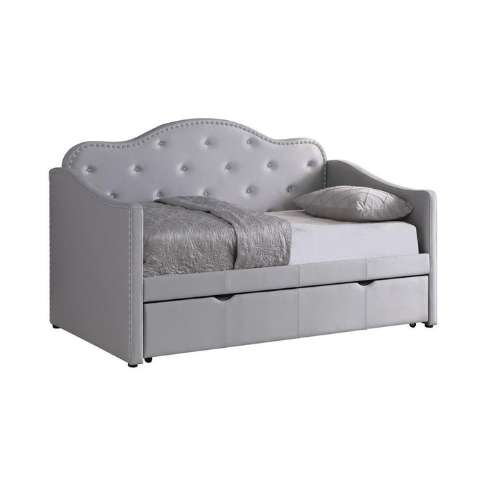 Elmore Upholstered Twin Daybed with Trundle Pearlescent Grey - Premium Daybed from Coaster Z2 Standard - Just $678! Shop now at Furniture Wholesale Plus  We are the best furniture store in Nashville, Hendersonville, Goodlettsville, Madison, Antioch, Mount Juliet, Lebanon, Gallatin, Springfield, Murfreesboro, Franklin, Brentwood