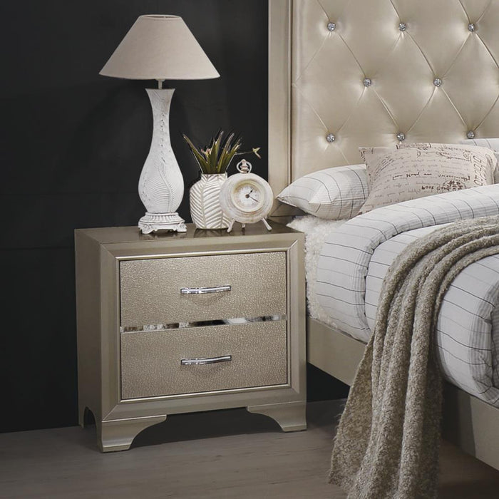 Beaumont 2-drawer Rectangular Nightstand Champagne - Premium Nightstand from Coaster Z2 Standard - Just $184! Shop now at Furniture Wholesale Plus  We are the best furniture store in Nashville, Hendersonville, Goodlettsville, Madison, Antioch, Mount Juliet, Lebanon, Gallatin, Springfield, Murfreesboro, Franklin, Brentwood