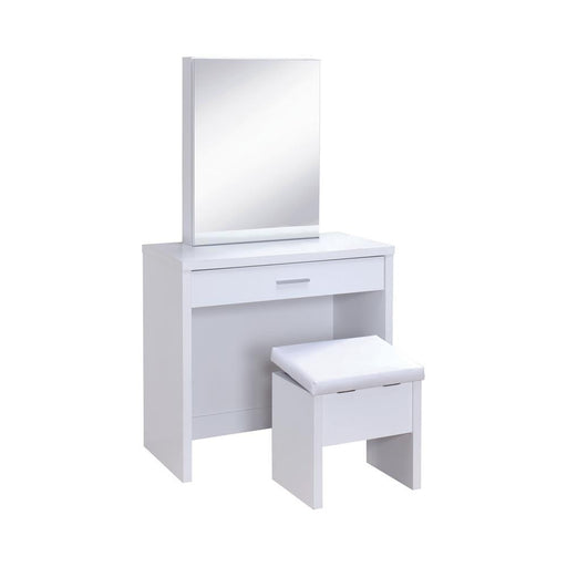 G300290 Contemporary White Vanity and Upholstered Stool Set - Premium Vanity from Coaster Z2 Standard - Just $270! Shop now at Furniture Wholesale Plus  We are the best furniture store in Nashville, Hendersonville, Goodlettsville, Madison, Antioch, Mount Juliet, Lebanon, Gallatin, Springfield, Murfreesboro, Franklin, Brentwood