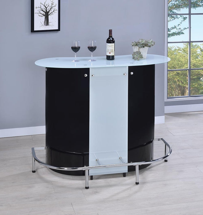 G100654 Contemporary Black and Chrome Bar Unit with Frosted Glass Top - Premium Bar Unit from Coaster Z2 Standard - Just $358! Shop now at Furniture Wholesale Plus  We are the best furniture store in Nashville, Hendersonville, Goodlettsville, Madison, Antioch, Mount Juliet, Lebanon, Gallatin, Springfield, Murfreesboro, Franklin, Brentwood