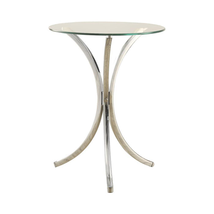 Eloise Round Accent Table with Curved Legs Chrome - Premium End Table from Coaster Z2 Standard - Just $66! Shop now at Furniture Wholesale Plus  We are the best furniture store in Nashville, Hendersonville, Goodlettsville, Madison, Antioch, Mount Juliet, Lebanon, Gallatin, Springfield, Murfreesboro, Franklin, Brentwood