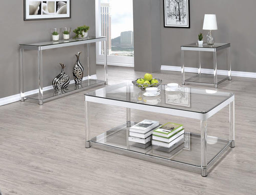 G720748 Contemporary Chrome Sofa Table - Premium Sofa Table from Coaster Z2 Standard - Just $410! Shop now at Furniture Wholesale Plus  We are the best furniture store in Nashville, Hendersonville, Goodlettsville, Madison, Antioch, Mount Juliet, Lebanon, Gallatin, Springfield, Murfreesboro, Franklin, Brentwood