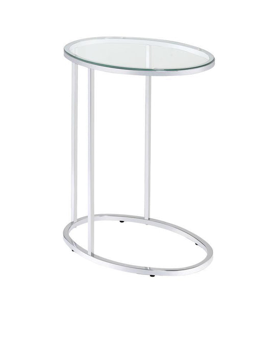 Kyle Oval Snack Table Chrome and Clear - Premium End Table from Coaster Z2 Standard - Just $62! Shop now at Furniture Wholesale Plus  We are the best furniture store in Nashville, Hendersonville, Goodlettsville, Madison, Antioch, Mount Juliet, Lebanon, Gallatin, Springfield, Murfreesboro, Franklin, Brentwood