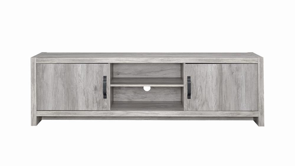 Burke 2-drawer TV Console Grey Driftwood - Premium TV Stand from Coaster Z2 Standard - Just $210! Shop now at Furniture Wholesale Plus  We are the best furniture store in Nashville, Hendersonville, Goodlettsville, Madison, Antioch, Mount Juliet, Lebanon, Gallatin, Springfield, Murfreesboro, Franklin, Brentwood