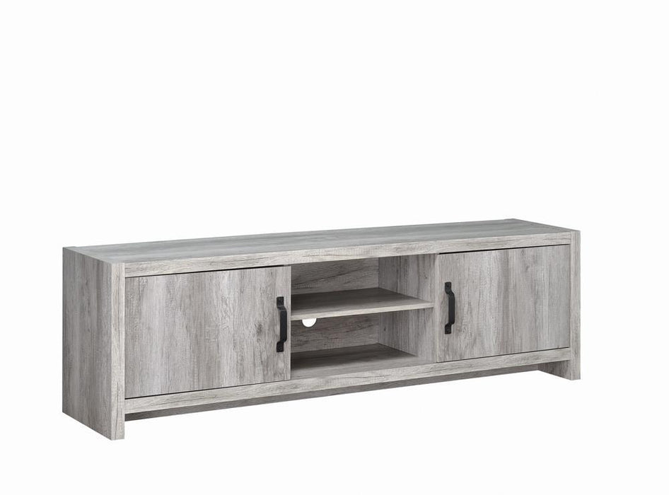 Burke 2-drawer TV Console Grey Driftwood - Premium TV Stand from Coaster Z2 Standard - Just $210! Shop now at Furniture Wholesale Plus  We are the best furniture store in Nashville, Hendersonville, Goodlettsville, Madison, Antioch, Mount Juliet, Lebanon, Gallatin, Springfield, Murfreesboro, Franklin, Brentwood