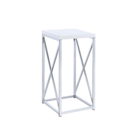 G930014 Contemporary Glossy White and Chrome Accent Table - Premium Accent Table from Coaster Z2 Standard - Just $70! Shop now at Furniture Wholesale Plus  We are the best furniture store in Nashville, Hendersonville, Goodlettsville, Madison, Antioch, Mount Juliet, Lebanon, Gallatin, Springfield, Murfreesboro, Franklin, Brentwood