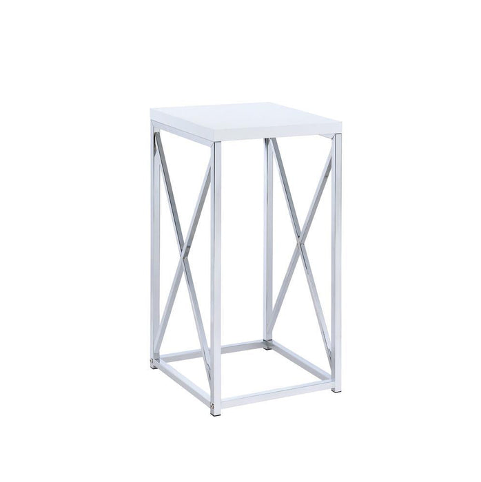 G930014 Contemporary Glossy White and Chrome Accent Table - Premium Accent Table from Coaster Z2 Standard - Just $70! Shop now at Furniture Wholesale Plus  We are the best furniture store in Nashville, Hendersonville, Goodlettsville, Madison, Antioch, Mount Juliet, Lebanon, Gallatin, Springfield, Murfreesboro, Franklin, Brentwood