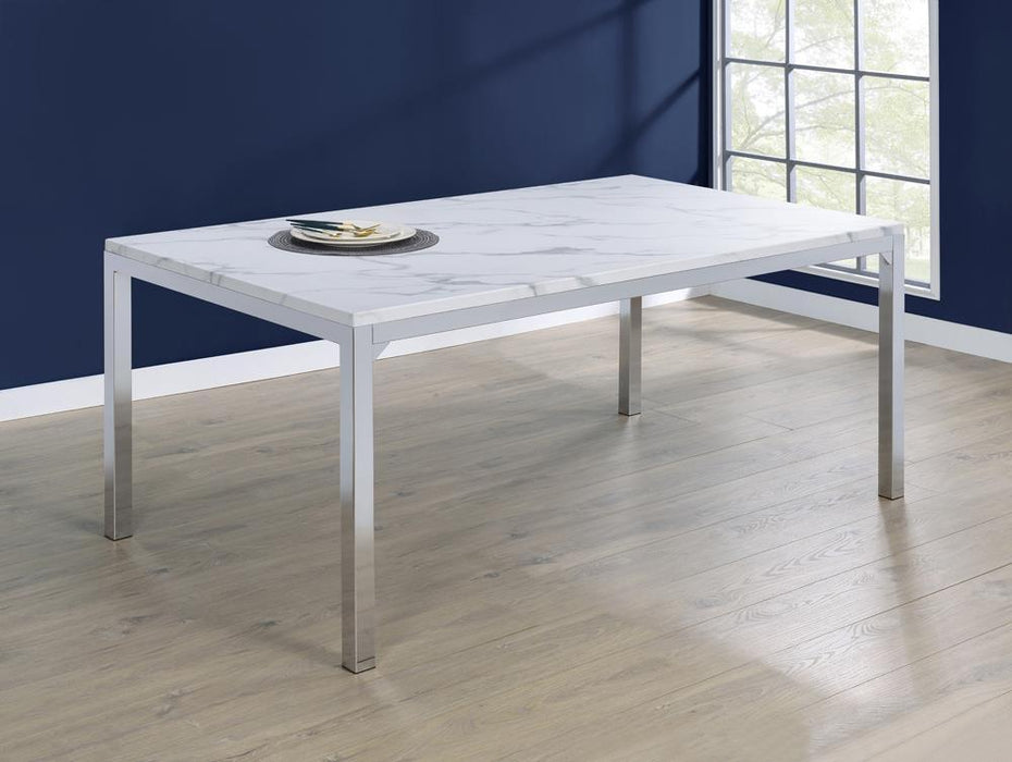 Athena Rectangle Dining Table with Marble Top Chrome - Premium Dining Table from Coaster Z2 Standard - Just $366! Shop now at Furniture Wholesale Plus  We are the best furniture store in Nashville, Hendersonville, Goodlettsville, Madison, Antioch, Mount Juliet, Lebanon, Gallatin, Springfield, Murfreesboro, Franklin, Brentwood