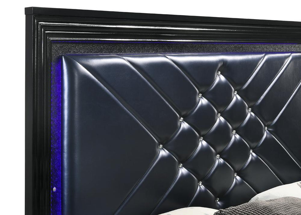 Penelope Queen Bed with LED Lighting Black and Midnight Star - Premium Bed from Coaster Z2 Standard - Just $638! Shop now at Furniture Wholesale Plus  We are the best furniture store in Nashville, Hendersonville, Goodlettsville, Madison, Antioch, Mount Juliet, Lebanon, Gallatin, Springfield, Murfreesboro, Franklin, Brentwood