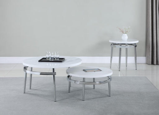 Avilla Round Nesting Coffee Table White and Chrome - Premium Table Set from Coaster Z2 Standard - Just $470! Shop now at Furniture Wholesale Plus  We are the best furniture store in Nashville, Hendersonville, Goodlettsville, Madison, Antioch, Mount Juliet, Lebanon, Gallatin, Springfield, Murfreesboro, Franklin, Brentwood