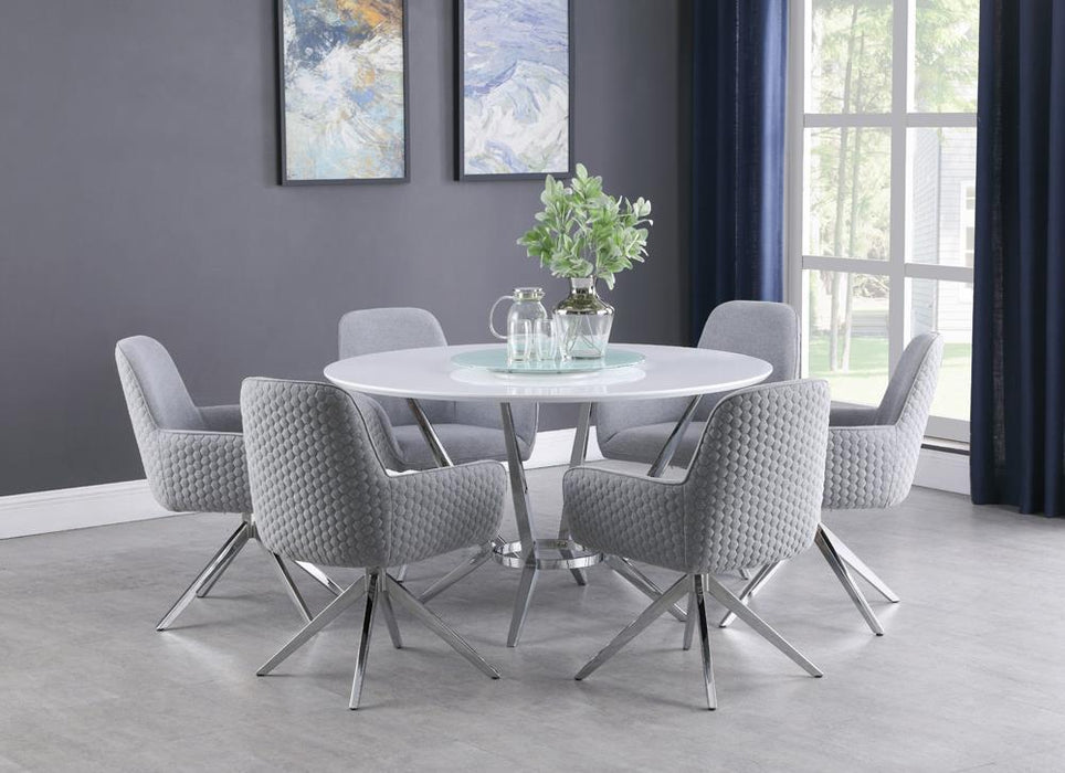 Abby Round Dining Table with Lazy Susan White and Chrome - Premium Dining Table from Coaster Z2 Standard - Just $626! Shop now at Furniture Wholesale Plus  We are the best furniture store in Nashville, Hendersonville, Goodlettsville, Madison, Antioch, Mount Juliet, Lebanon, Gallatin, Springfield, Murfreesboro, Franklin, Brentwood