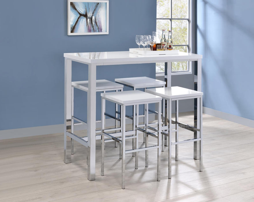 Natividad 5-piece Bar Set White High Gloss and Chrome - Premium Dining Room Set from Coaster Z2 Standard - Just $490! Shop now at Furniture Wholesale Plus  We are the best furniture store in Nashville, Hendersonville, Goodlettsville, Madison, Antioch, Mount Juliet, Lebanon, Gallatin, Springfield, Murfreesboro, Franklin, Brentwood