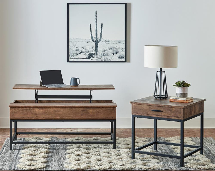 Byers Black Coffee Table with Hidden Storage Brown Oak and Sandy Black - Premium Coffee Table from Coaster Z2 Standard - Just $238! Shop now at Furniture Wholesale Plus  We are the best furniture store in Nashville, Hendersonville, Goodlettsville, Madison, Antioch, Mount Juliet, Lebanon, Gallatin, Springfield, Murfreesboro, Franklin, Brentwood