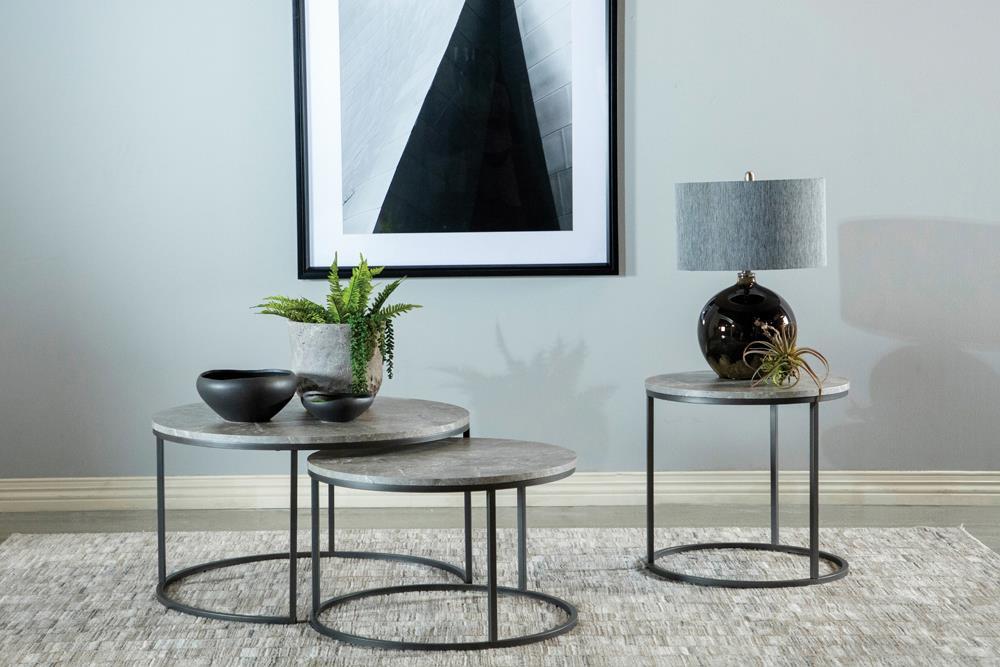 Lainey Faux Marble Round Top End Table Grey and Gunmetal - Premium End Table from Coaster Z2 Standard - Just $90! Shop now at Furniture Wholesale Plus  We are the best furniture store in Nashville, Hendersonville, Goodlettsville, Madison, Antioch, Mount Juliet, Lebanon, Gallatin, Springfield, Murfreesboro, Franklin, Brentwood