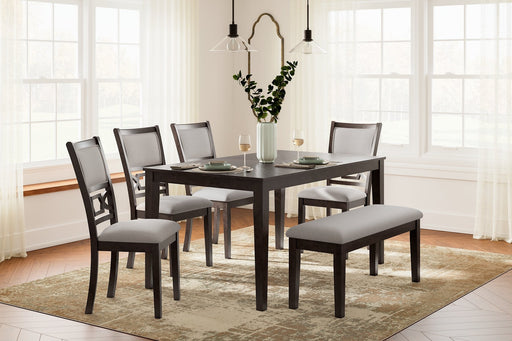 Langwest Dining Table and 4 Chairs and Bench (Set of 6) - Premium Dining Table from Ashley Furniture - Just $603.33! Shop now at Furniture Wholesale Plus  We are the best furniture store in Nashville, Hendersonville, Goodlettsville, Madison, Antioch, Mount Juliet, Lebanon, Gallatin, Springfield, Murfreesboro, Franklin, Brentwood