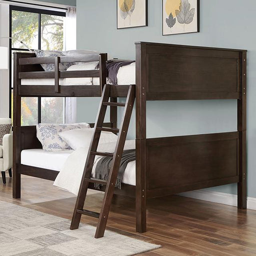 STAMOS Full/Full Bunk Bed, Walnut - Premium Bunk Bed from FOA East - Just $778.05! Shop now at Furniture Wholesale Plus  We are the best furniture store in Nashville, Hendersonville, Goodlettsville, Madison, Antioch, Mount Juliet, Lebanon, Gallatin, Springfield, Murfreesboro, Franklin, Brentwood