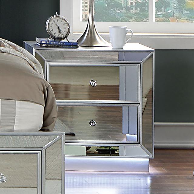 BELLADONNA Night Stand w/ LED & USB, Silver - Premium Nightstand from FOA East - Just $429! Shop now at Furniture Wholesale Plus  We are the best furniture store in Nashville, Hendersonville, Goodlettsville, Madison, Antioch, Mount Juliet, Lebanon, Gallatin, Springfield, Murfreesboro, Franklin, Brentwood