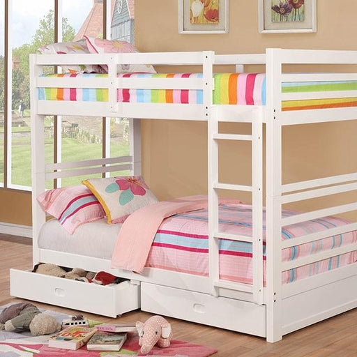 California IV White Twin/Twin Bunk Bed - Premium Bunk Bed from FOA East - Just $544.05! Shop now at Furniture Wholesale Plus  We are the best furniture store in Nashville, Hendersonville, Goodlettsville, Madison, Antioch, Mount Juliet, Lebanon, Gallatin, Springfield, Murfreesboro, Franklin, Brentwood