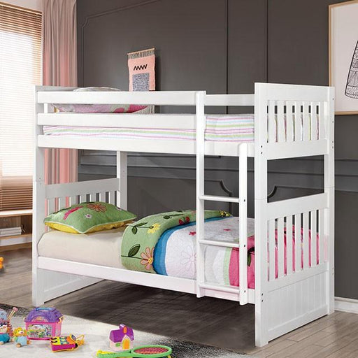 CANBERRA II White Twin/Full Bunk Bed - Premium Bunk Bed from FOA East - Just $583.05! Shop now at Furniture Wholesale Plus  We are the best furniture store in Nashville, Hendersonville, Goodlettsville, Madison, Antioch, Mount Juliet, Lebanon, Gallatin, Springfield, Murfreesboro, Franklin, Brentwood