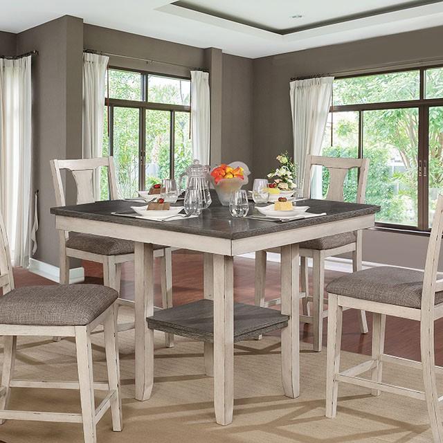 Ann II Antique White/Gray 5 Pc. Counter Ht. Table Set - Premium Dining Room Set from FOA East - Just $719.55! Shop now at Furniture Wholesale Plus  We are the best furniture store in Nashville, Hendersonville, Goodlettsville, Madison, Antioch, Mount Juliet, Lebanon, Gallatin, Springfield, Murfreesboro, Franklin, Brentwood