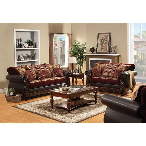 Franklin Burgundy/Espresso Love Seat, Burgundy - Premium Loveseat from FOA East - Just $1404! Shop now at Furniture Wholesale Plus  We are the best furniture store in Nashville, Hendersonville, Goodlettsville, Madison, Antioch, Mount Juliet, Lebanon, Gallatin, Springfield, Murfreesboro, Franklin, Brentwood