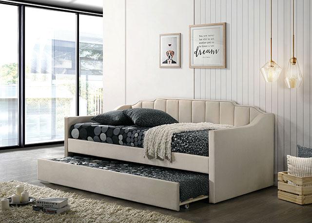 KOSMO Twin Daybed, Beige - Premium Daybed from FOA East - Just $446.55! Shop now at Furniture Wholesale Plus  We are the best furniture store in Nashville, Hendersonville, Goodlettsville, Madison, Antioch, Mount Juliet, Lebanon, Gallatin, Springfield, Murfreesboro, Franklin, Brentwood