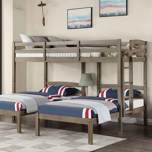 HORTENSE Triple Twin Bunk Bed, W. Gray - Premium Bunk Bed from FOA East - Just $875.55! Shop now at Furniture Wholesale Plus  We are the best furniture store in Nashville, Hendersonville, Goodlettsville, Madison, Antioch, Mount Juliet, Lebanon, Gallatin, Springfield, Murfreesboro, Franklin, Brentwood