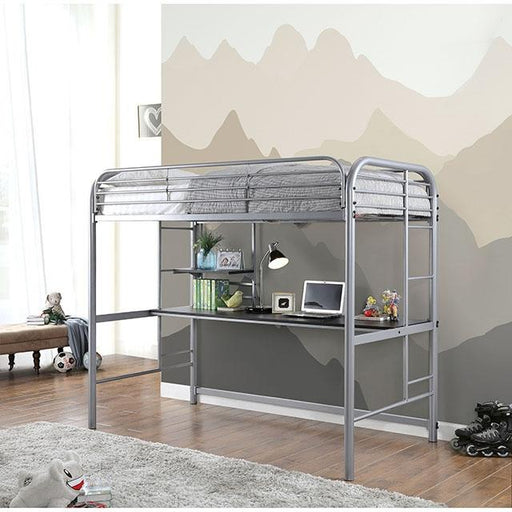 Opal Iii Silver Twin Loft Bed - Premium Loft Bed from FOA East - Just $485.55! Shop now at Furniture Wholesale Plus  We are the best furniture store in Nashville, Hendersonville, Goodlettsville, Madison, Antioch, Mount Juliet, Lebanon, Gallatin, Springfield, Murfreesboro, Franklin, Brentwood