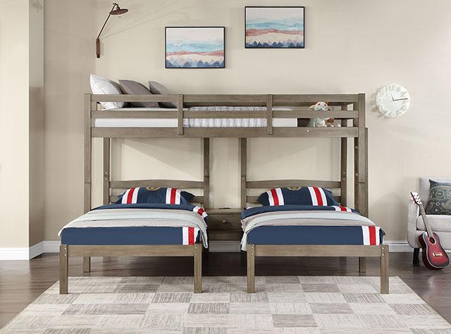 HORTENSE Triple Twin Bunk Bed, W. Gray - Premium Bunk Bed from FOA East - Just $875.55! Shop now at Furniture Wholesale Plus  We are the best furniture store in Nashville, Hendersonville, Goodlettsville, Madison, Antioch, Mount Juliet, Lebanon, Gallatin, Springfield, Murfreesboro, Franklin, Brentwood