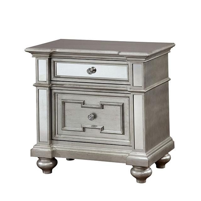 Salamanca Silver Night Stand - Premium Nightstand from FOA East - Just $343.20! Shop now at Furniture Wholesale Plus  We are the best furniture store in Nashville, Hendersonville, Goodlettsville, Madison, Antioch, Mount Juliet, Lebanon, Gallatin, Springfield, Murfreesboro, Franklin, Brentwood