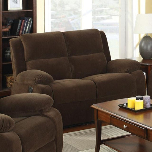 Haven Dark Brown Love Seat w/ 2 Recliners - Premium Loveseat from FOA East - Just $715.65! Shop now at Furniture Wholesale Plus  We are the best furniture store in Nashville, Hendersonville, Goodlettsville, Madison, Antioch, Mount Juliet, Lebanon, Gallatin, Springfield, Murfreesboro, Franklin, Brentwood