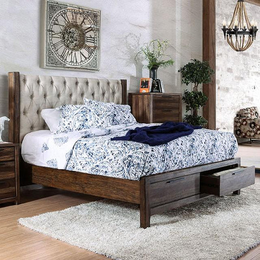 Hutchinson Rustic Natural Tone/Beige Cal.King Bed w/ Drawers - Premium Bed from FOA East - Just $1499.55! Shop now at Furniture Wholesale Plus  We are the best furniture store in Nashville, Hendersonville, Goodlettsville, Madison, Antioch, Mount Juliet, Lebanon, Gallatin, Springfield, Murfreesboro, Franklin, Brentwood