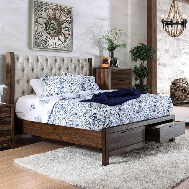 Hutchinson Rustic Natural Tone/Beige Cal.King Bed w/ Drawers - Premium Bed from FOA East - Just $1499.55! Shop now at Furniture Wholesale Plus  We are the best furniture store in Nashville, Hendersonville, Goodlettsville, Madison, Antioch, Mount Juliet, Lebanon, Gallatin, Springfield, Murfreesboro, Franklin, Brentwood