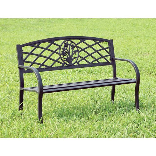 MINOT Black Patio Steel Bench - Premium Outdoor Seating from FOA East - Just $154.05! Shop now at Furniture Wholesale Plus  We are the best furniture store in Nashville, Hendersonville, Goodlettsville, Madison, Antioch, Mount Juliet, Lebanon, Gallatin, Springfield, Murfreesboro, Franklin, Brentwood