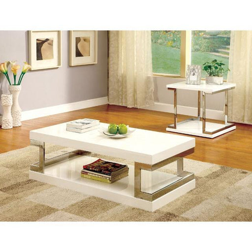 MEDA White/Chrome End Table, White - Premium End Table from FOA East - Just $232.05! Shop now at Furniture Wholesale Plus  We are the best furniture store in Nashville, Hendersonville, Goodlettsville, Madison, Antioch, Mount Juliet, Lebanon, Gallatin, Springfield, Murfreesboro, Franklin, Brentwood