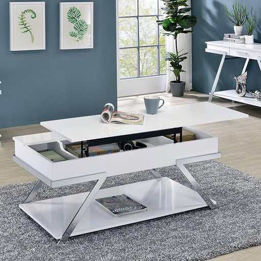 TITUS Coffee Table, White/Chrome - Premium Cocktail Table from FOA East - Just $466.05! Shop now at Furniture Wholesale Plus  We are the best furniture store in Nashville, Hendersonville, Goodlettsville, Madison, Antioch, Mount Juliet, Lebanon, Gallatin, Springfield, Murfreesboro, Franklin, Brentwood