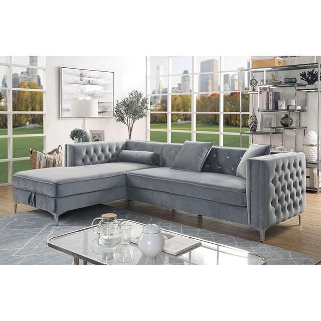 Amie Glam Gray Sectional w/Storage - Premium Sectional from FOA East - Just $1753.05! Shop now at Furniture Wholesale Plus  We are the best furniture store in Nashville, Hendersonville, Goodlettsville, Madison, Antioch, Mount Juliet, Lebanon, Gallatin, Springfield, Murfreesboro, Franklin, Brentwood