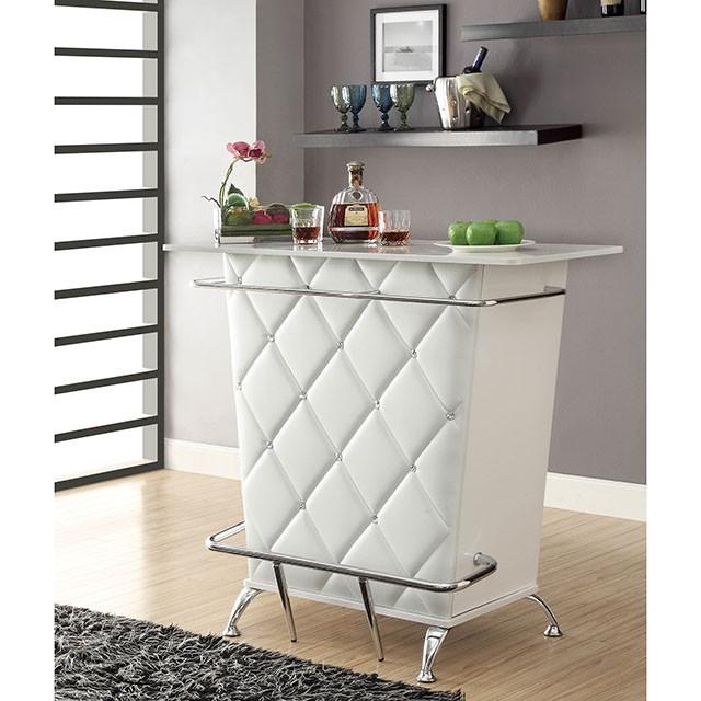 Fuero White/Chrome Bar Table (K/D) - Premium Bar Table from FOA East - Just $485.55! Shop now at Furniture Wholesale Plus  We are the best furniture store in Nashville, Hendersonville, Goodlettsville, Madison, Antioch, Mount Juliet, Lebanon, Gallatin, Springfield, Murfreesboro, Franklin, Brentwood