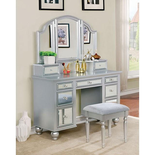 TRACY Silver Vanity w/ Stool - Premium Vanity from FOA East - Just $680.55! Shop now at Furniture Wholesale Plus  We are the best furniture store in Nashville, Hendersonville, Goodlettsville, Madison, Antioch, Mount Juliet, Lebanon, Gallatin, Springfield, Murfreesboro, Franklin, Brentwood