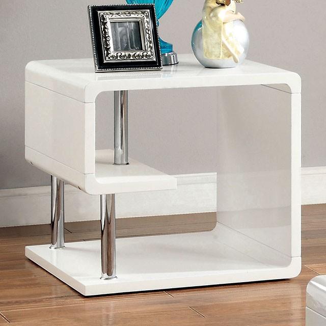 Ninove I White/Chrome End Table - Premium End Table from FOA East - Just $271.05! Shop now at Furniture Wholesale Plus  We are the best furniture store in Nashville, Hendersonville, Goodlettsville, Madison, Antioch, Mount Juliet, Lebanon, Gallatin, Springfield, Murfreesboro, Franklin, Brentwood