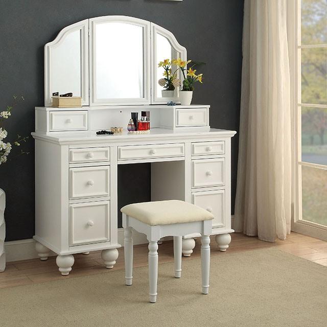 ATHY White Vanity w/ Stool - Premium Vanity from FOA East - Just $583.05! Shop now at Furniture Wholesale Plus  We are the best furniture store in Nashville, Hendersonville, Goodlettsville, Madison, Antioch, Mount Juliet, Lebanon, Gallatin, Springfield, Murfreesboro, Franklin, Brentwood