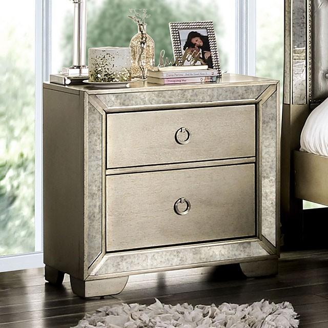 LORAINE Champagne Night Stand - Premium Nightstand from FOA East - Just $370.50! Shop now at Furniture Wholesale Plus  We are the best furniture store in Nashville, Hendersonville, Goodlettsville, Madison, Antioch, Mount Juliet, Lebanon, Gallatin, Springfield, Murfreesboro, Franklin, Brentwood