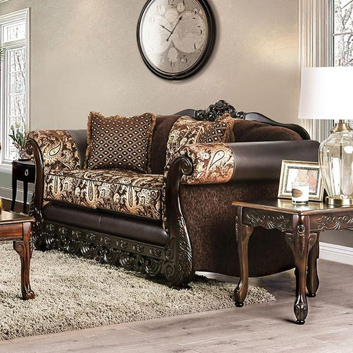 Newdale Brown/Gold Love Seat - Premium Loveseat from FOA East - Just $1443! Shop now at Furniture Wholesale Plus  We are the best furniture store in Nashville, Hendersonville, Goodlettsville, Madison, Antioch, Mount Juliet, Lebanon, Gallatin, Springfield, Murfreesboro, Franklin, Brentwood