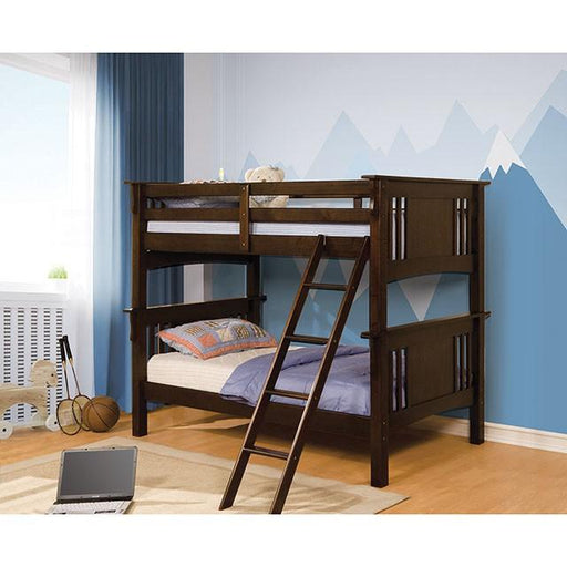 Spring Creek Dark Walnut Twin/Twin Bunk Bed - Premium Bunk Bed from FOA East - Just $690.30! Shop now at Furniture Wholesale Plus  We are the best furniture store in Nashville, Hendersonville, Goodlettsville, Madison, Antioch, Mount Juliet, Lebanon, Gallatin, Springfield, Murfreesboro, Franklin, Brentwood